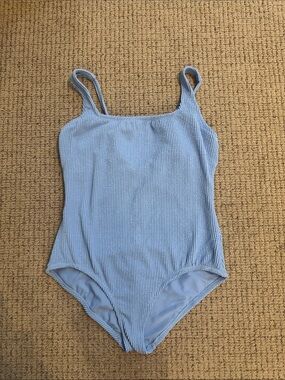Light Blue Ribbed One-Piece Swimsuit